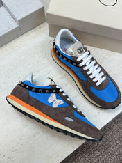 VALENTINO 26S BUTTERFLY EMBROIDERED SNEAKERS IN BROWN SUEDE & BLUE FABRIC