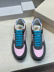 VALENTINO 26S BUTTERFLY EMBROIDERED SNEAKERS IN GREY SUEDE & PINK FABRIC