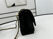 CHANEL 25S FLAP BAG 23 CM IN BLACK LAMBSKIN WITH PEARL TOP HANDLE