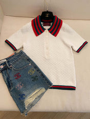 GUCCI SHORT-SLEEVE KNIT POLO SHIRT STYLE 113