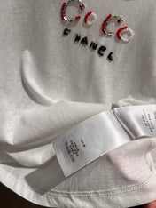 CC Hand-beaded Coco letter U-neck T-shirt Cotton