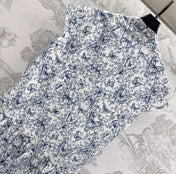 CD Short Dress White Cotton Muslin with Blue Butterfly Motif