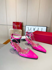 ROCKSTUD CAGED SLINGBACKS 5 CM IN DEEP PINK CALFSKIN