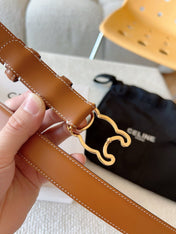 CELINE 25S TRIOMPHE BELT 25MM IN CARAMEL CALFSKIN GOLD HARDWARE 585789