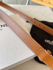 CELINE 25S TRIOMPHE BELT 25MM IN CARAMEL CALFSKIN GOLD HARDWARE 585789