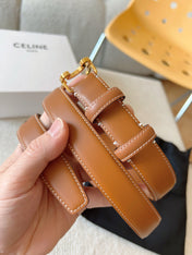 BELT 25MM TRIOMPHE LOGO CUT-OUT IN BROWN SMOOTH CALFSKIN WITH GOLD BUCKLE