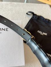CELINE 25S TRIOMPHE BELT 25MM IN BLACK CALFSKIN GOLD HARDWARE 585790