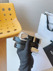 CELINE 25S SMALL 25MM WESTERN BELT IN BLACK CALFSKIN 566639