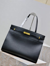 MANHATTAN SHOPPING BAG 40 IN BLACK SMOOTH LAMBSKIN GOLD BUCKLE