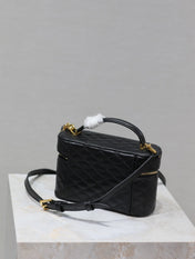 GABY MINI VANITY 18 IN BLACK QUILTED LAMBSKIN GOLD HARDWARE