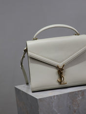 CASSANDRA TOP HANDLE BAG 24 IN WHITE CALFSKIN GOLD HARDWARE