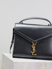CASSANDRA TOP HANDLE BAG 24 IN BLACK SMOOTH LAMBSKIN GOLD HARDWARE