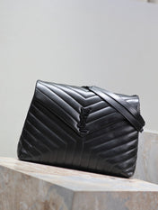 LOULOU LARGE 36 IN BLACK QUILTED CALFSKIN BLACK HARDWARE
