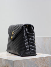 LOULOU LARGE 36 IN BLACK QUILTED CALFSKIN GOLD HARDWARE