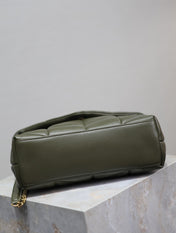 YSL 25S LOULOU PUFFER MM 29 IN DARK OLIVE CALFSKIN GOLD HARDWARE