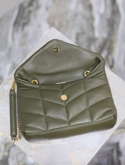 YSL 25S LOULOU PUFFER MINI 23 IN DARK OLIVE CALFSKIN GOLD HARDWRE