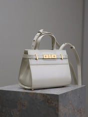 MANHATTAN SMALL TOP HANDLE BAG 21 IN WHITE CALFSKIN GOLD HARDWARE