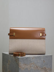 MANHATTAN MEDIUM 29 IN WHITE CANVAS AND BROWN CALFSKIN GOLD BUCKLE