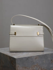 YSL 25S MINI MANHATTAN 19 IN BLANC VINTAGE CALFSKIN GOLD HARDWRE