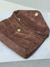 PUFFER TOY 23 IN WALNUT BROWN SUEDE GOLD HARDWARE