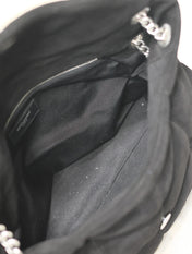 YSL 25S LOULOU PUFFER GM 35 IN BLACK SUEDE SILVER HARDWRE