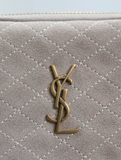 GABY ZIPPED POUCH 19 IN GRAY MATTE SUEDE GOLD HARDWARE