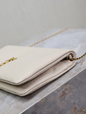 CALYPSO POUCH 24 IN WHITE ELEPHANT TEXTURED LAMBSKIN GOLD LOGO