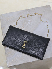 CALYPSO POUCH 24 IN BLACK ELEPHANT TEXTURED LAMBSKIN GOLD LOGO