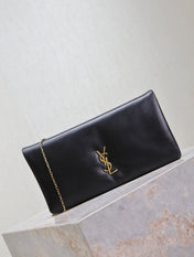 CALYPSO POUCH 24 IN BLACK LAMBSKIN GOLD LOGO