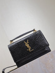 SUNSET SMALL BAG 19 IN BLACK CROCODILE-EMBOSSED CALFSKIN COPPER HARDWARE