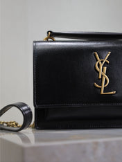 SUNSET SMALL BAG 19 IN BLACK CALFSKIN COPPER HARDWARE
