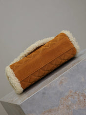 ENVELOPE CHAIN BAG 21 IN BRONZE BROWN SUEDE AND WHITE SHEARLING TRIM GOLD HARDWARE
