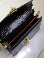 CASSANDRA CHAIN BAG 22 IN BLACK CROCODILE PATTERN CALFSKIN GOLD HARDWARE