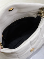 YSL 25S LOULOU PUFFER MM 29 IN BLANC VINTAGE CALFSKIN GOLD HARDWRE