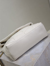 YSL 25S LOULOU PUFFER MM 29 IN BLANC VINTAGE CALFSKIN GOLD HARDWARE