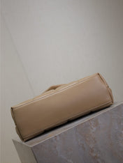 YSL 25S LOULOU PUFFER MM 29 IN BROWN CALFSKIN GOLD HARDWRE