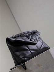 YSL 25S LOULOU PUFFER MM 29 IN BLACK CALFSKIN BLACK HARDWARE