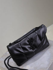 YSL 25S LOULOU PUFFER MINI 23 IN BLACK CALFSKIN BLACK HARDWARE