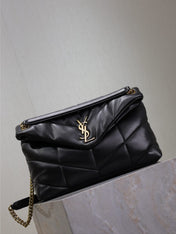 YSL 25S LOULOU PUFFER GM 35 IN BLACK CALFSKIN GOLD HARDWARE