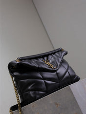 YSL 25S LOULOU PUFFER GM 35 IN BLACK CALFSKIN GOLD HARDWARE