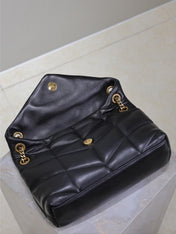 YSL 25S LOULOU PUFFER MM 29 IN BLACK CALFSKIN GOLD HARDWARE