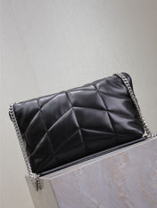 YSL 25S LOULOU PUFFER GM 35 IN BLACK CALFSKIN SILVER HARDWARE