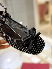 VALENTINO 26S BALLET FLATS IN BLACK CRYSTAL-EMBELLISHED MESH