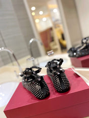 VALENTINO 26S BALLET FLATS IN BLACK CRYSTAL-EMBELLISHED MESH