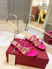 VALENTINO 26S ROCKSTUD CAGED SANDALS IN PINK CALFSKIN