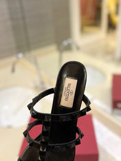 VALENTINO 26S ROCKSTUD CAGED HEELED SANDALS 60 MM IN BLACK SMOOTH CALFSKIN