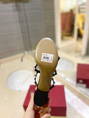 VALENTINO 26S ROCKSTUD CAGED HEELED SANDALS 60 MM IN BLACK SMOOTH CALFSKIN