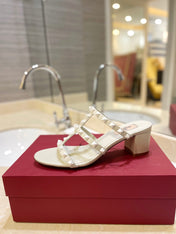 VALENTINO 26S ROCKSTUD CAGED HEELED SANDALS 60 MM IN CREAM WHITE CALFSKIN
