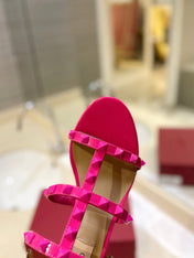 VALENTINO 26S ROCKSTUD CAGED HEELED SANDALS 60 MM IN PINK CALFSKIN