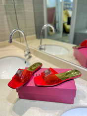 VALENTINO 26S FLAT SLIDES IN RED MIX GOLD LAMBSKIN WITH CRYSTAL